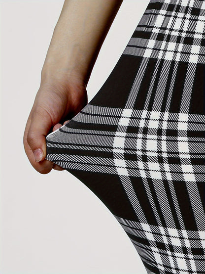3 Packs Women'S Soft & Stretchy Tight Leggings - Black, White, and Red Plaid Patterns, High Waist, Elastic Waistband, Crop Length, Perfect for Fitness, and Casual Weekend Wear, Casual Wear Leggings|Plaid Pattern Leggings|Stre