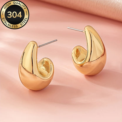 Hypoallergenic High-Quality Stainless Steel Golden Hollow Water Drop Earrings, Fade-Resistant, Comfortable and Versatile, Simple Elegant, Suitable for Daily Wear or Party Fashion Women'S Earrings, Jewelry Accessories, A Delic