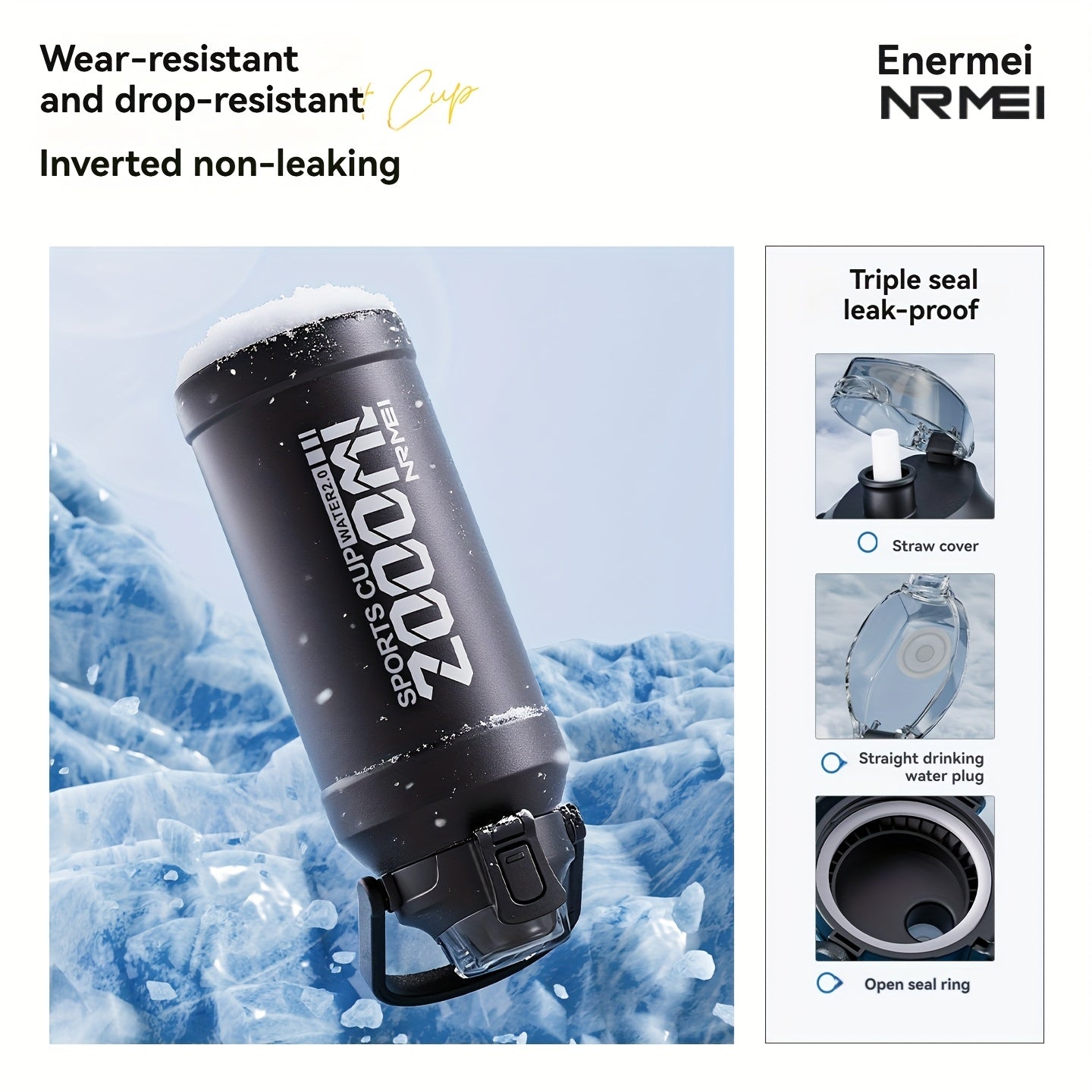 NRMEI Insulated Water Bottle with Straw, Double-Wall Vacuum Stainless Steel Thermos with Handle, Perfect for Sports and Gym Use