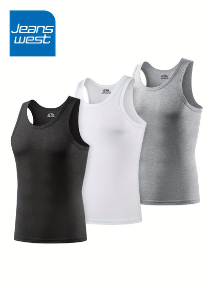 JEANSWEST Men's Vest 3-Pack, Pure Cotton Fashion Simple Solid Color Slim-Fit Tank Top
