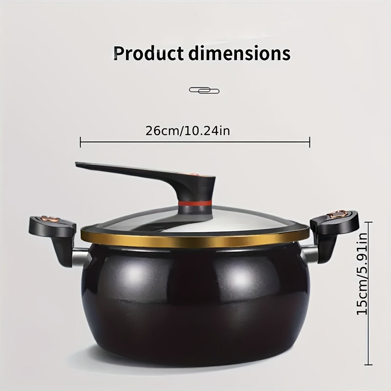 8L Large Cast Iron Stew Pot with Lock Lid - Multifunctional Soup Pot, Suitable for Fast Boiling, Compatible with Gas Stoves, Black Golden Rim | Stylish Black Cookware | Glass Lid Design, Home Gift