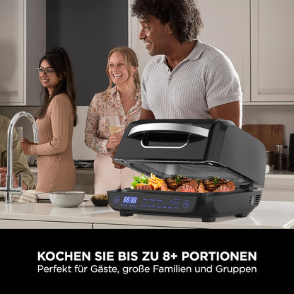 Fritadeira Elétrica 8 em 1 com Grelha e Ar Quente, Capacidade de 6L, Controlo por Toque, Temporizador de 120 Minutos, 1700W, Preta