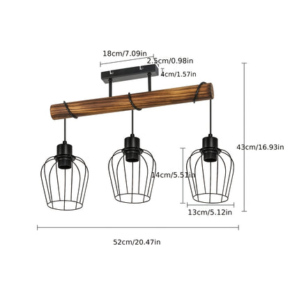3 Bulbs Wooden Living Room Lamp Black - Socket: E27 - Vintage Ceiling Lamp, Height Adjustable Spotlight Made Of Metal And Wood (Without Bulb)