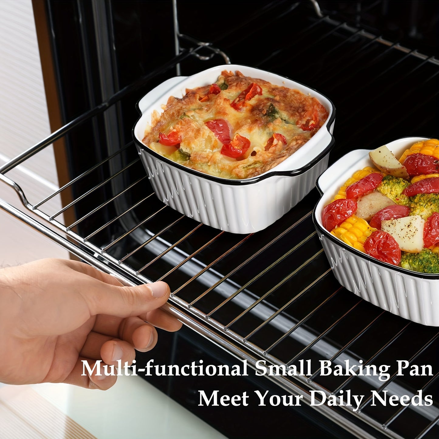 4pcs, 13oz ceramic baking dishes, black-rimmed square baking dishes, small baking dishes suitable for air fryers, ceramic bakeware with handles, oven-safe, microwave-safe, dishwasher-safe. Kitchen supplies. Dessert bowls. Fru