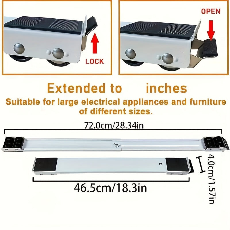 2pcs Heavy-Duty Plastic Furniture Movers with 360° Swivel Casters - 46.5cm to 72cm Height Adjustable, 18.3in to 28.3in Width, 4cm Thickness for Washing Machines, Dryers, Appliances & Home Furniture, Furniture Movers, Laundry