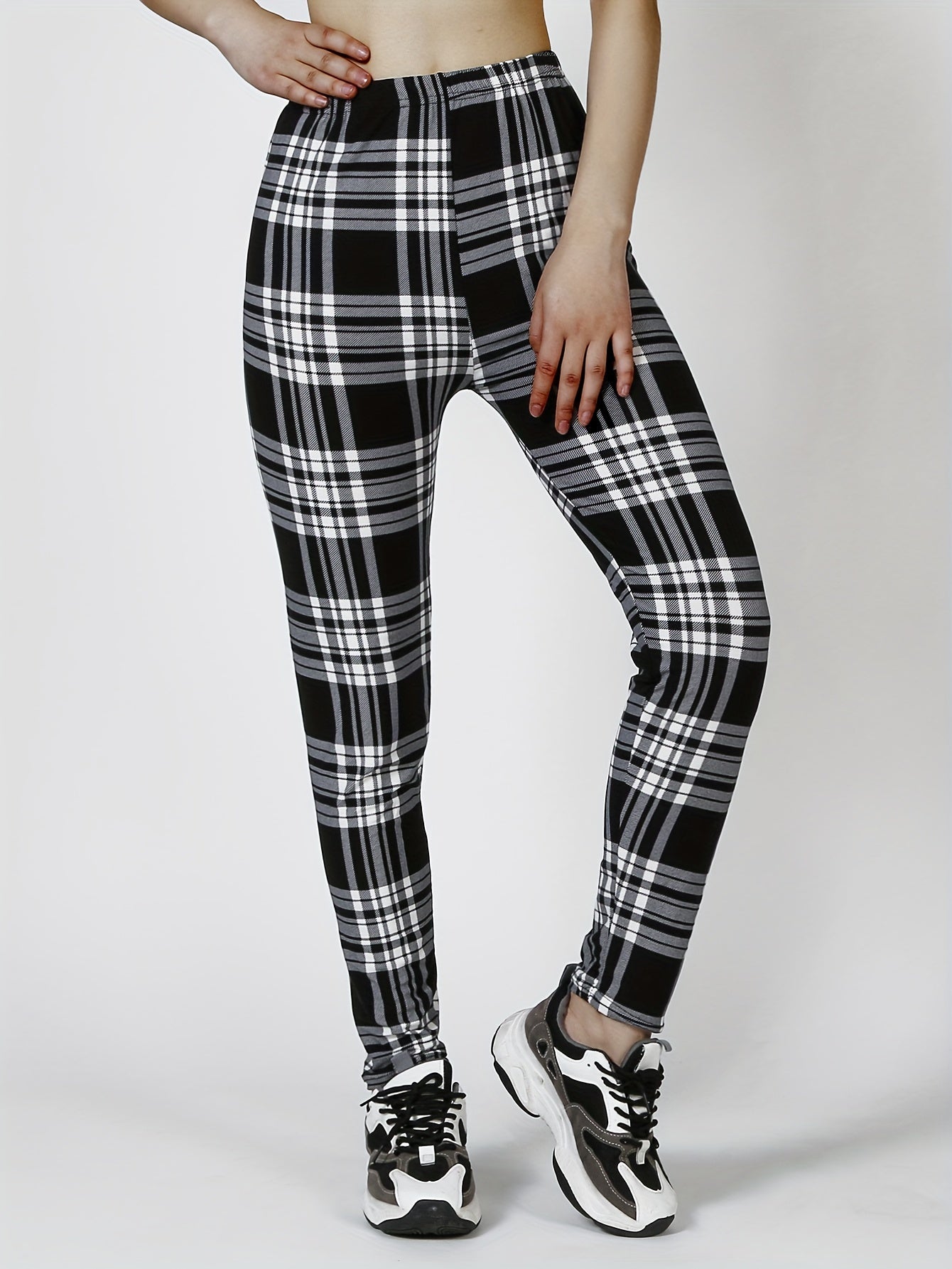 3 Packs Women'S Soft & Stretchy Tight Leggings - Black, White, and Red Plaid Patterns, High Waist, Elastic Waistband, Crop Length, Perfect for Fitness, and Casual Weekend Wear, Casual Wear Leggings|Plaid Pattern Leggings|Stre