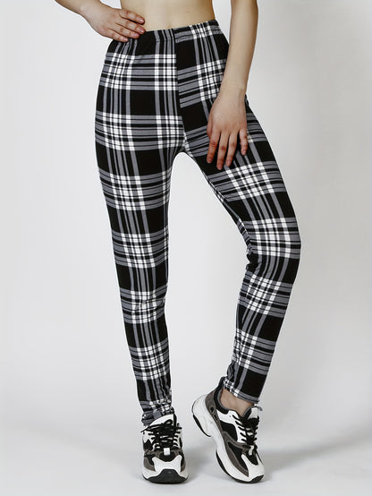 3 Packs Women'S Soft & Stretchy Tight Leggings - Black, White, and Red Plaid Patterns, High Waist, Elastic Waistband, Crop Length, Perfect for Fitness, and Casual Weekend Wear, Casual Wear Leggings|Plaid Pattern Leggings|Stre