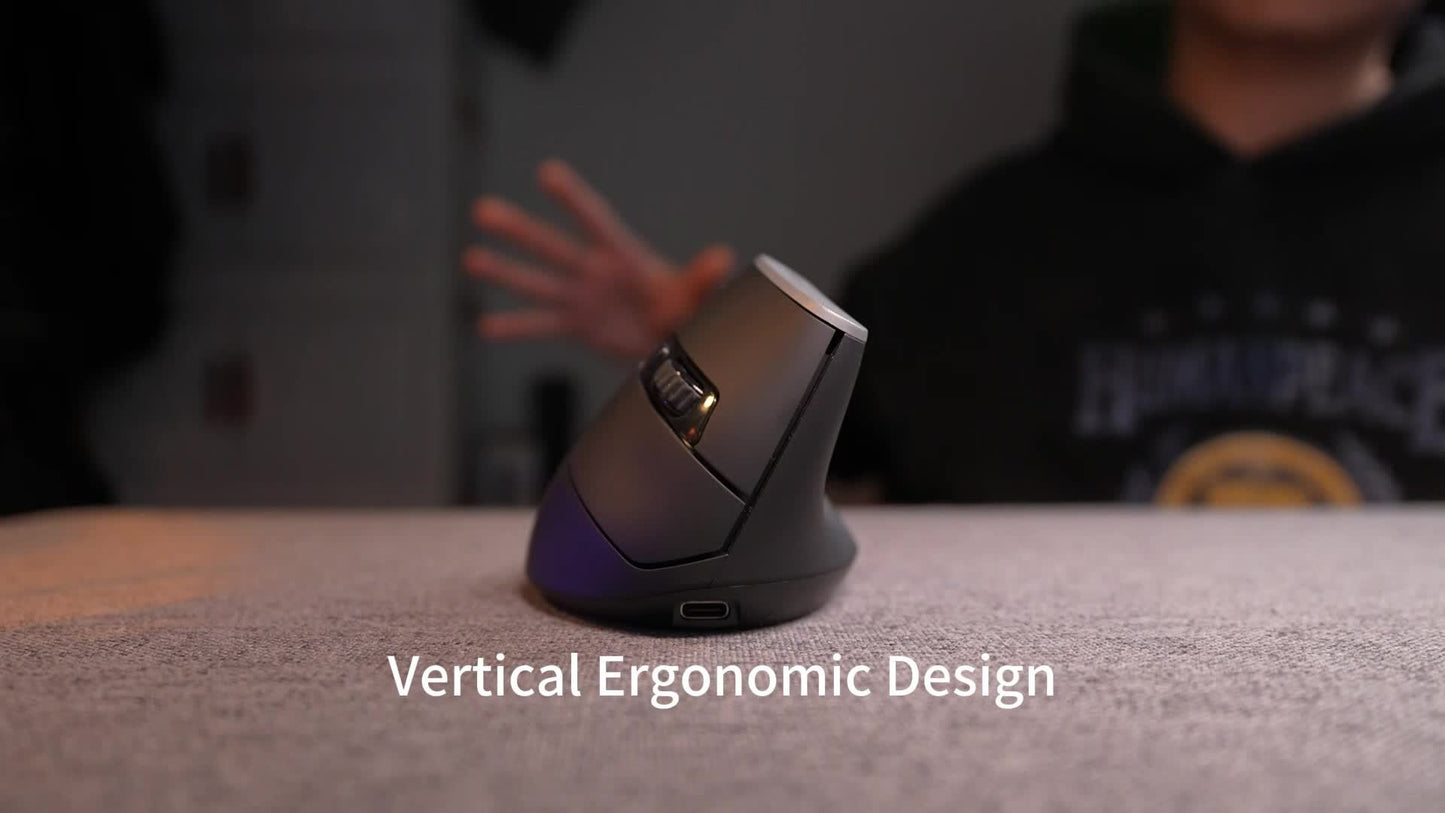 Ergonomic Vertical Wireless Rechargeable Mouse - 3 Modes BT4.0/5.0/USB), Visible Battery Display, 6 Buttons for Office and Study