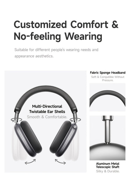 PICUN Wireless Headphones with Dynamic Head Tracking, -52dB ANC Noise Cancellation, 140Hrs Battery Life, Wireless 5.4, Wired/Wireless Switch, Double Connection & Multi-Mode Audio, Closed-back Design, Plastic Material, Compati