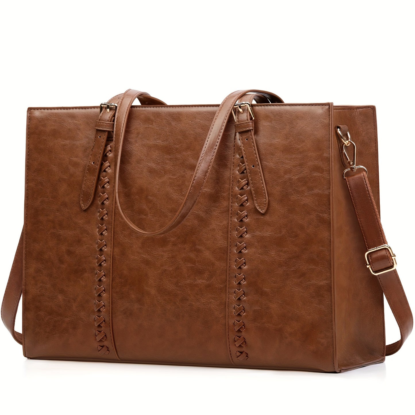 NUBILY Laptop Bag for Women 39.62 cm PU Leather Computer Work Bags Large Laptop Tote Bag Professional Business Office Briefcase Women Lightweight Shoulder Handbags, Brown