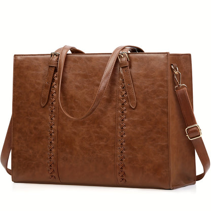 NUBILY Laptop Bag for Women 39.62 cm PU Leather Computer Work Bags Large Laptop Tote Bag Professional Business Office Briefcase Women Lightweight Shoulder Handbags, Brown