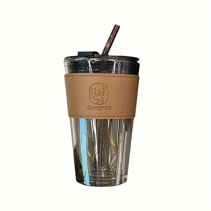 Chic Bamboo-Inspired Glass Coffee Mug with Straw - Large Capacity, Minimalist Design for Coffee & Milk Tea