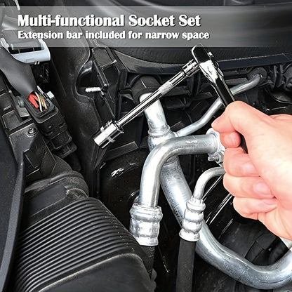 46pcs 2.54/10.16 Cm Drive Socket Ratchet Wrench Set, With Bit Socket Set, Metric And Extension Bar For Auto Repairing And Household, With Storage Case