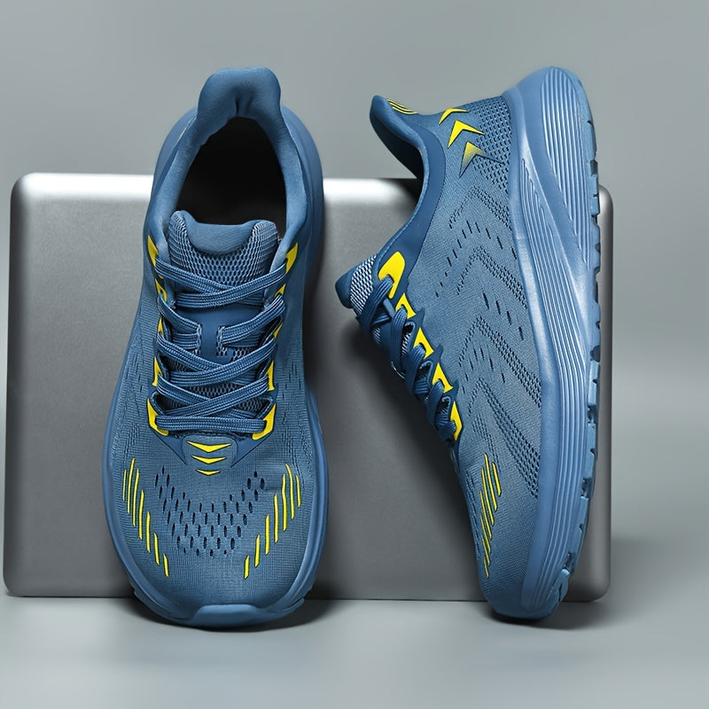 Men'S Wide Toe Box Running Shoes - Non-Slip MD Sole, Breathable Fabric Upper, All-Season Gym, Jogging, Walking Shoes - Lace-Up Athletic Sneakers for Big Feet & Wide Feet - Available in Multiple Colors (Dark Blue/Neon Yellow)