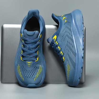 Men'S Wide Toe Box Running Shoes - Non-Slip MD Sole, Breathable Fabric Upper, All-Season Gym, Jogging, Walking Shoes - Lace-Up Athletic Sneakers for Big Feet & Wide Feet - Available in Multiple Colors (Dark Blue/Neon Yellow)