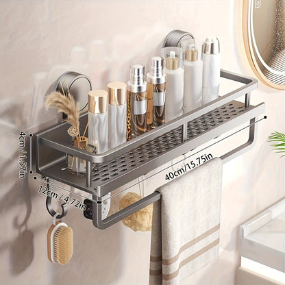 Sleek Multi-Functional Metal Storage Rack – Easy Install, Space-Saving Design for Efficient Home Organization, Polished Finish, Wall-Mounted Shelf with Drainage Holes, Perfect for Bathroom or Kitchen Use, Bathroom Organizer