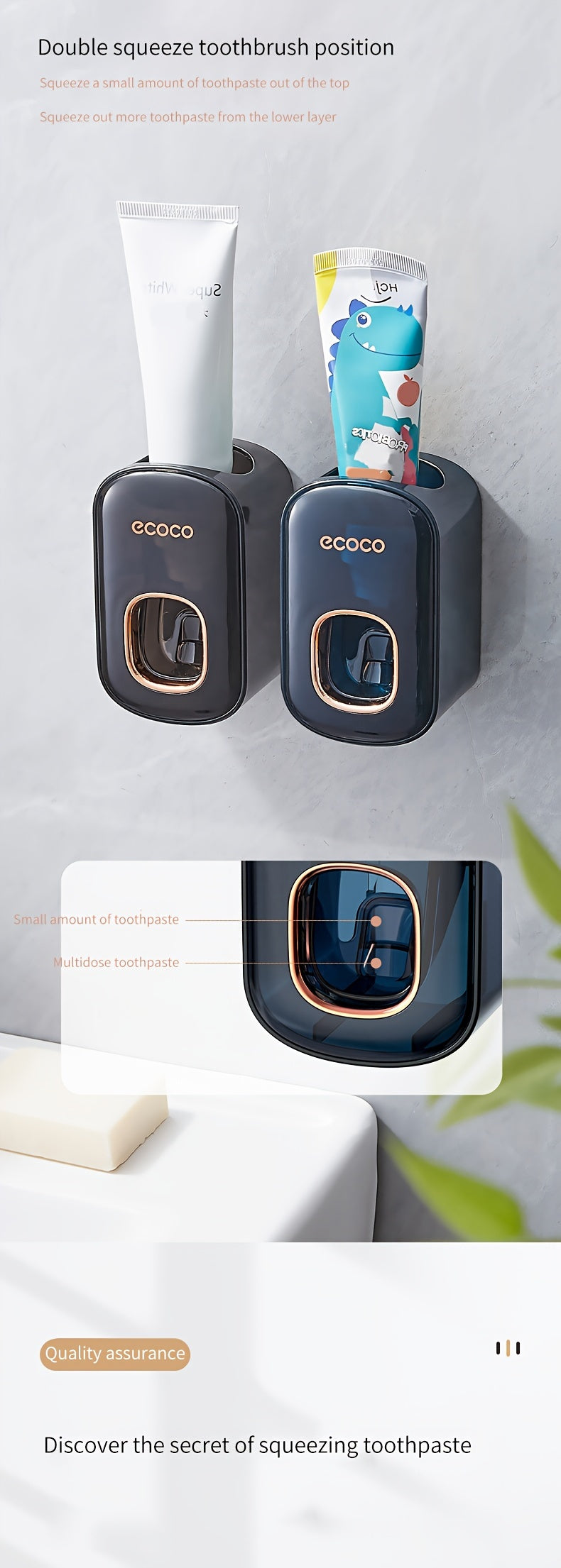 Dispensador de pasta de dentes automático e elegante para montagem na parede - Não necessita de eletricidade.