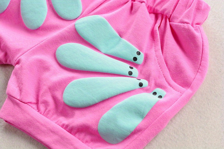 Girl's Summer Cotton Two-piece Set, Baby Girl Sunflower Print Short Sleeve Ruffled Top & Shorts Outdoor Wear Outdoor Clothing