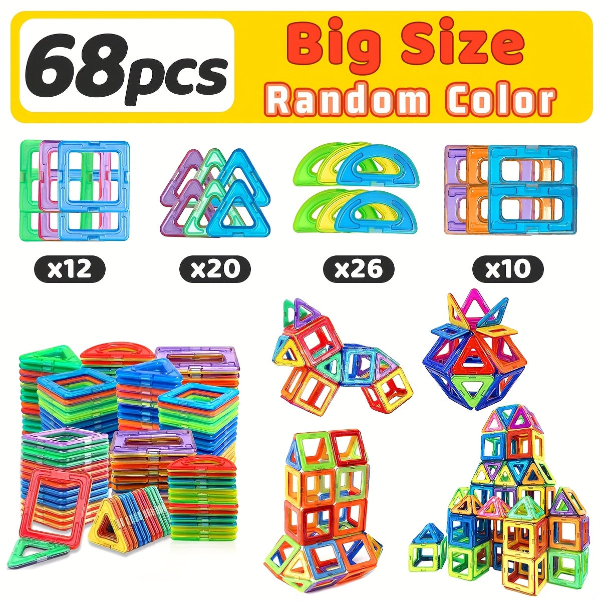 Magnetic Building Blocks Magnets Toys, Big Size STEM Toys Construction Set Toys, Learning Educational Magnet Toys, Birthday Gifts Random colors, Creative Play, Magnetic Cube Puzzle, Magnetic Cube Set, Magnetic Cube Toy, Magne