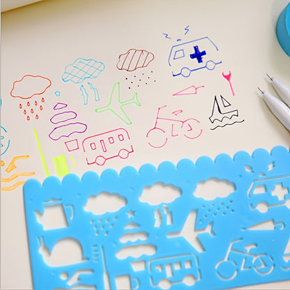 4pcs Cartoon Students' Sketch Ruler Drawing Template Ruler Student Stationery 14.9*6.5CM/5.86*2.55inch