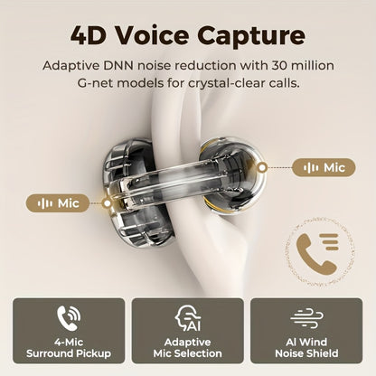 HTC NE56 Wireless Earbuds with 6.0 Low-Latency HD Voice, Noise Cancellation, Built-in Microphone, USB Rechargeable, Compatible with iOS & Android, Portable & Comfortable Design