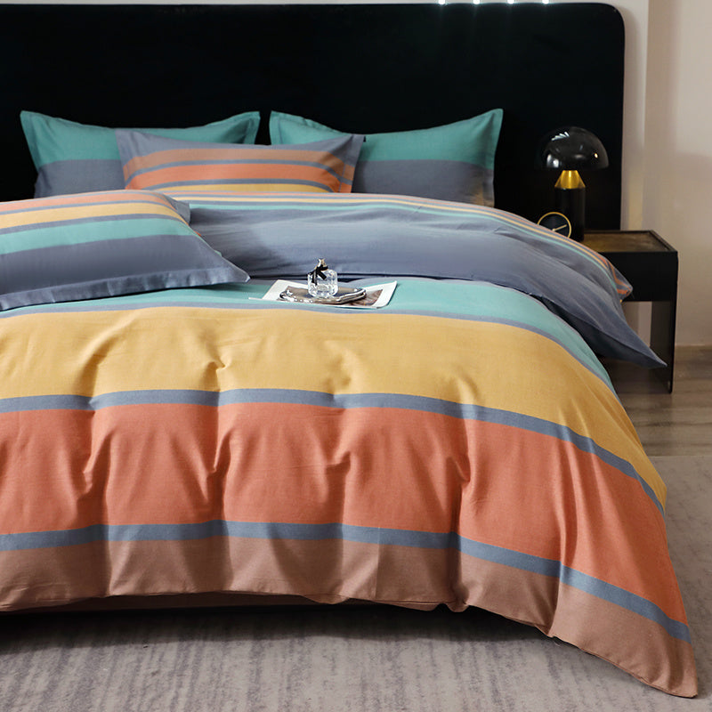 3pcs, New Minimalist Pure Cotton Three-Piece Set, 1*Duvet Cover + 2*Pillowcases, Soft and Comfortable, Machine Washable, Suitable for Bedroom, Guest Room, Dormitory, All-Season Use, Guest Room Essentials, Pillowcase And Duvet