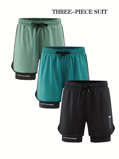 3pcs Men's Quick-Dry Lightweight Running Shorts, with Elastic Drawstring Waist and Side Pockets - Mo, Running Shorts for Men, Mens Mid Length Wide Leg Shorts, Men Workout Shorts, Gym Shorts Above Knee, Mens Shorts with Liner,