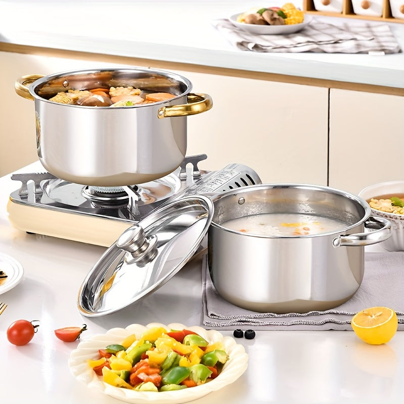 8pcs Stainless Steel Cookware Set, 4 Pots + 4 Lids, Non-Stick Surface Soup Pot, Suitable for Kitchen Use - Cooking Noodles - Seafood - Ramadan Essentials