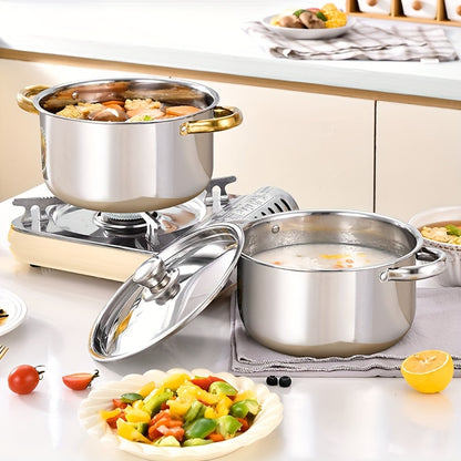 8pcs Stainless Steel Cookware Set, 4 Pots + 4 Lids, Non-Stick Surface Soup Pot, Suitable for Kitchen Use - Cooking Noodles - Seafood - Ramadan Essentials