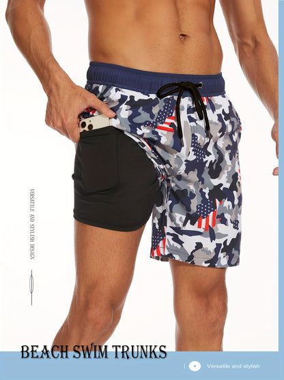 Men's Quick-Dry Beach Shorts with Tropical Palm Tree & Palm Leaf Print - Breathable Stretch Fabric for Summer, Outdoor, Hiking, Swimming - Machine Washable Casual Athletic Shorts, Outdoor Activewear, Summer Shorts