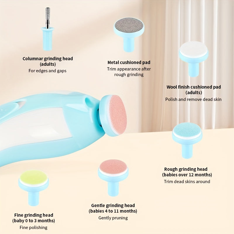 Baby Nail Trimmer Electric, 6 In 1 Safety Baby Nail Clippers, With 6 Grinding Pads And LED Light, Trim Polish Grooming Kit For Newborn Infant Toddler Or Adults Toes Fingernails Care, Christmas, Halloween, Thanksgiving Day Gif