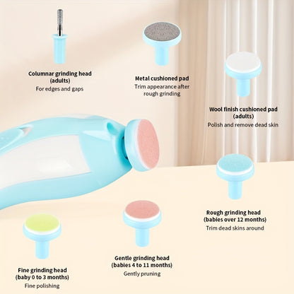 Baby Nail Trimmer Electric, 6 In 1 Safety Baby Nail Clippers, With 6 Grinding Pads And LED Light, Trim Polish Grooming Kit For Newborn Infant Toddler Or Adults Toes Fingernails Care, Christmas, Halloween, Thanksgiving Day Gif