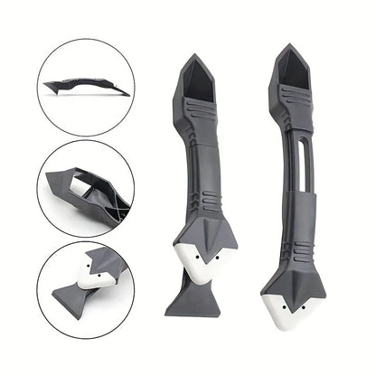 GOXAWEE 5-in-1 Silicone Caulking Tools, Sealant Finishing Tool Grout Remove Scraper With Stainless Steel Head, Caulk Remover Glass Glue Angle Scraper Including 5pcs Reuse And Replace Silicone Pads For Bathroom, Floor, Sink Jo