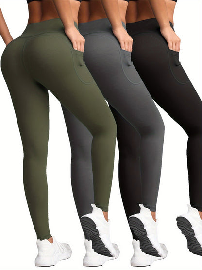 3pcs Women's High-waisted Side Pocket Casual Trousers with Special Hip Design, Versatile Butt-lifting Spring and Autumn Trousers