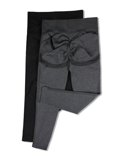 2-Pack Plus Size High-Waisted Butt Lifting Fitness Pants, Women's High Elasticity Quick-Dry Tight-Fit Sports Running Yoga Long Trousers