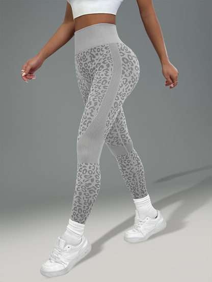 Women'S Leopard Print Yoga Pants - Non-Slip Workout Leggings with Elastic Waistband, Stretchy & Breathable Gym Pants for Yoga, Running, Casual Attire - All-Season Fitness Leggings in Pink & Leopard Print - Non-Slip Grip Activ