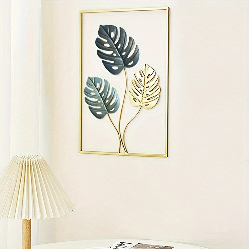 3pcs Mounted Metal Wall Decor, Thick Minimalist Metal Wall Art, Modern Metal Leaf Wall Hanging, Suitable For Sofa Backdrop Bedroom And Living Room, Golden Classic Style, No Frame, 43.94x 29.97 Cm