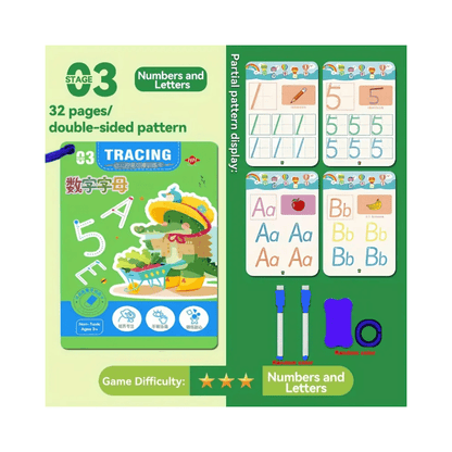 32-Page Magic Writing Practice Book - Reusable Pencil Control Training Workbook with Tracing Letters, Numbers & Shapes, Interactive Whiteboard-Style Pages for, Kindergarten Learning, Activities, Christmas/Halloween Gift, Educ
