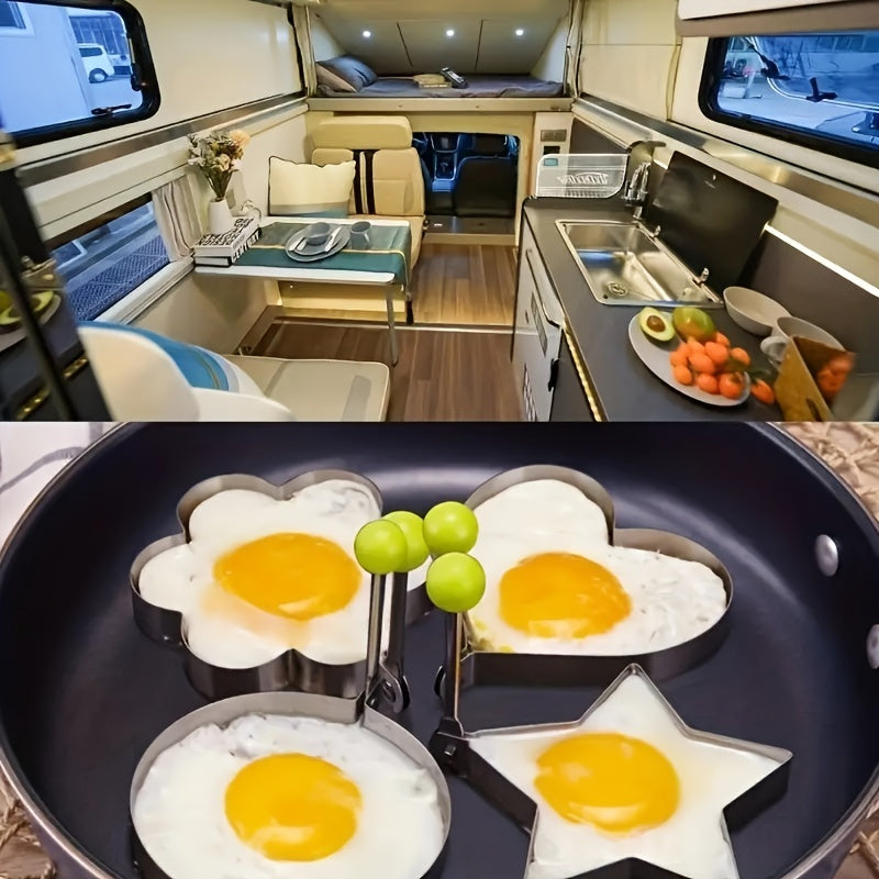 5pcs Stainless Steel Omelet Shaper Fried Egg Mold, Fried Egg Cooking Tools, RV Kitchen Accessories Gadgets