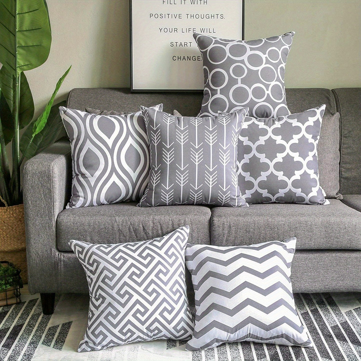 Set of 6pcs, linen blend pillow cover, sofa cushion cover, 45 x 45cm,17.71x17.71inch, six piece set