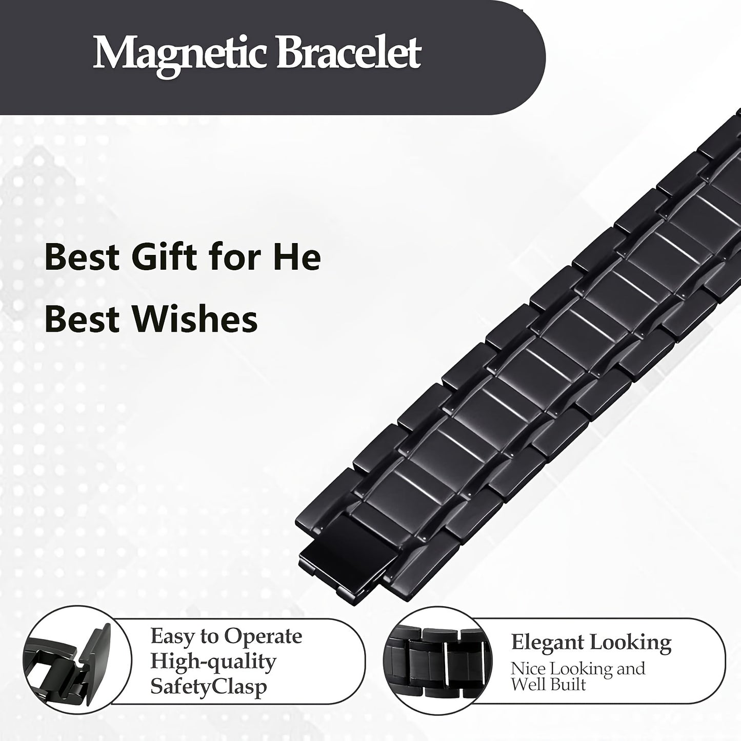 1pc Men's Titanium Steel Magnetic Bracelet with 3500 Gauss Magnets – Black Textured Design, Stylish Father's Day Gift for Men, Wellness Accessory | Sophisticated Style | Durable Jewelry, Magnetic Jewelry