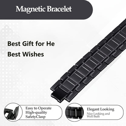 1pc Men's Titanium Steel Magnetic Bracelet with 3500 Gauss Magnets – Black Textured Design, Stylish Father's Day Gift for Men, Wellness Accessory | Sophisticated Style | Durable Jewelry, Magnetic Jewelry