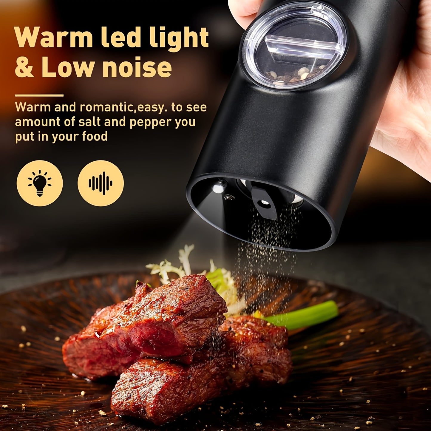 2pcs Electric Salt and Pepper Grinder Set with Adjustable Coarseness/Fineness, One-Touch Operation, (/Battery), Compact Base & Portable with ABS Housing & Black/White Design, Ideal Gift