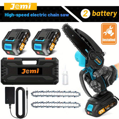 Mini motosserra sem fios Jemi Tool de 15,24 cm com bateria de 1/2×21 V, potente motosserra elétrica portátil com lubrificação automática, leve (1,0 kg), fácil de utilizar para podar, cortar e aparar.