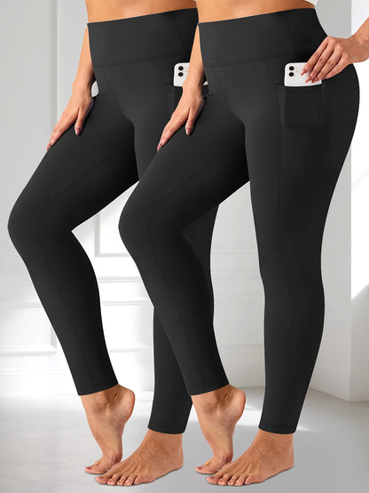 Plus Size - Two-piece set - Plus Size Crescent Pocket 9-Inch Pants (Discounted Promotional Model) - Belly Tight-Fitting Leggings with Pockets High-Waisted Pants for Women and Fitness