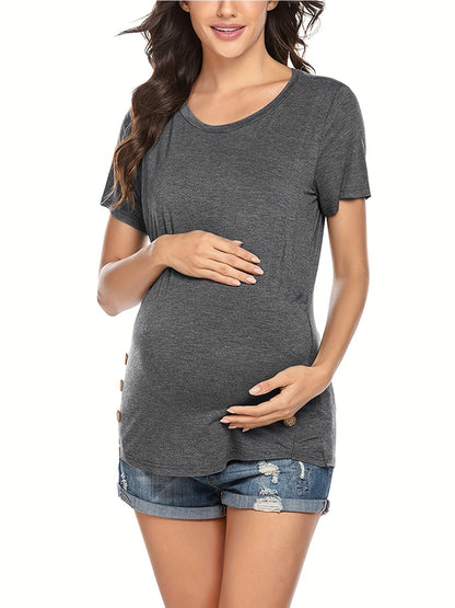 Women's Maternity Nursing T-shirt, Casual Mid Stretch Breathable Breastfeeding Pregnancy Top For Outdoor