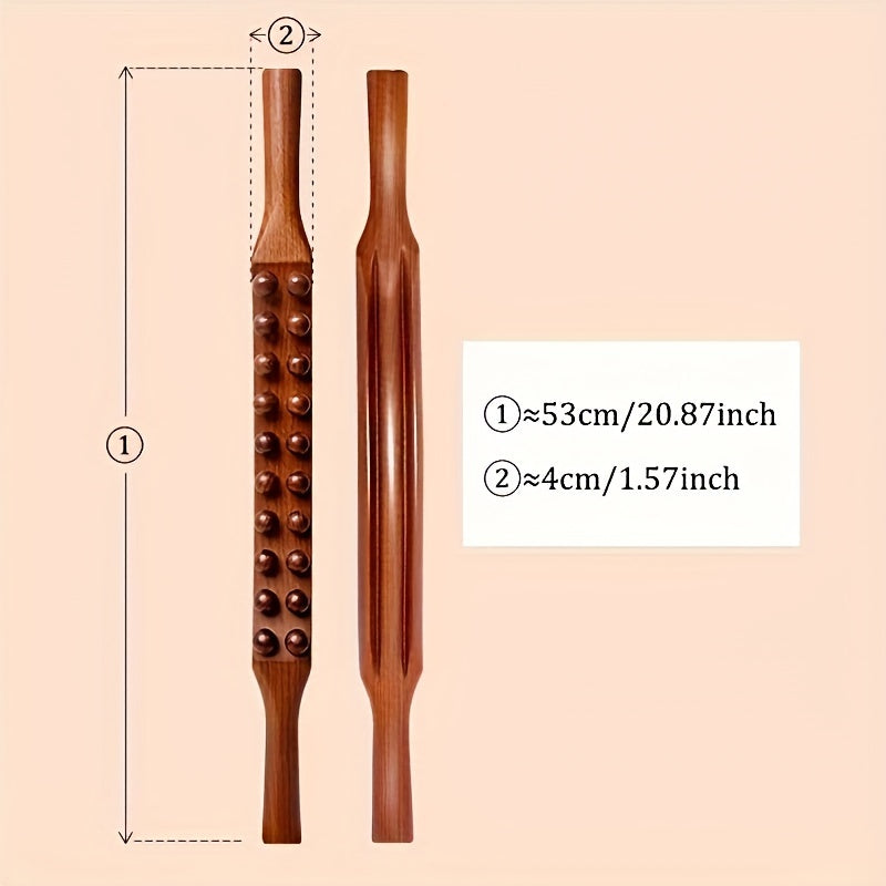 1pc 20-Bead Massage Stick with Wooden Handle - Muscle Shaping & Deep Tissue for Back, Neck, Abdomen, Hands, Legs, Waist - Post-Workout Relaxation Tool for Men & Women, Fascial Knife Stick, Body Massager, Ergonomic Design, Nat