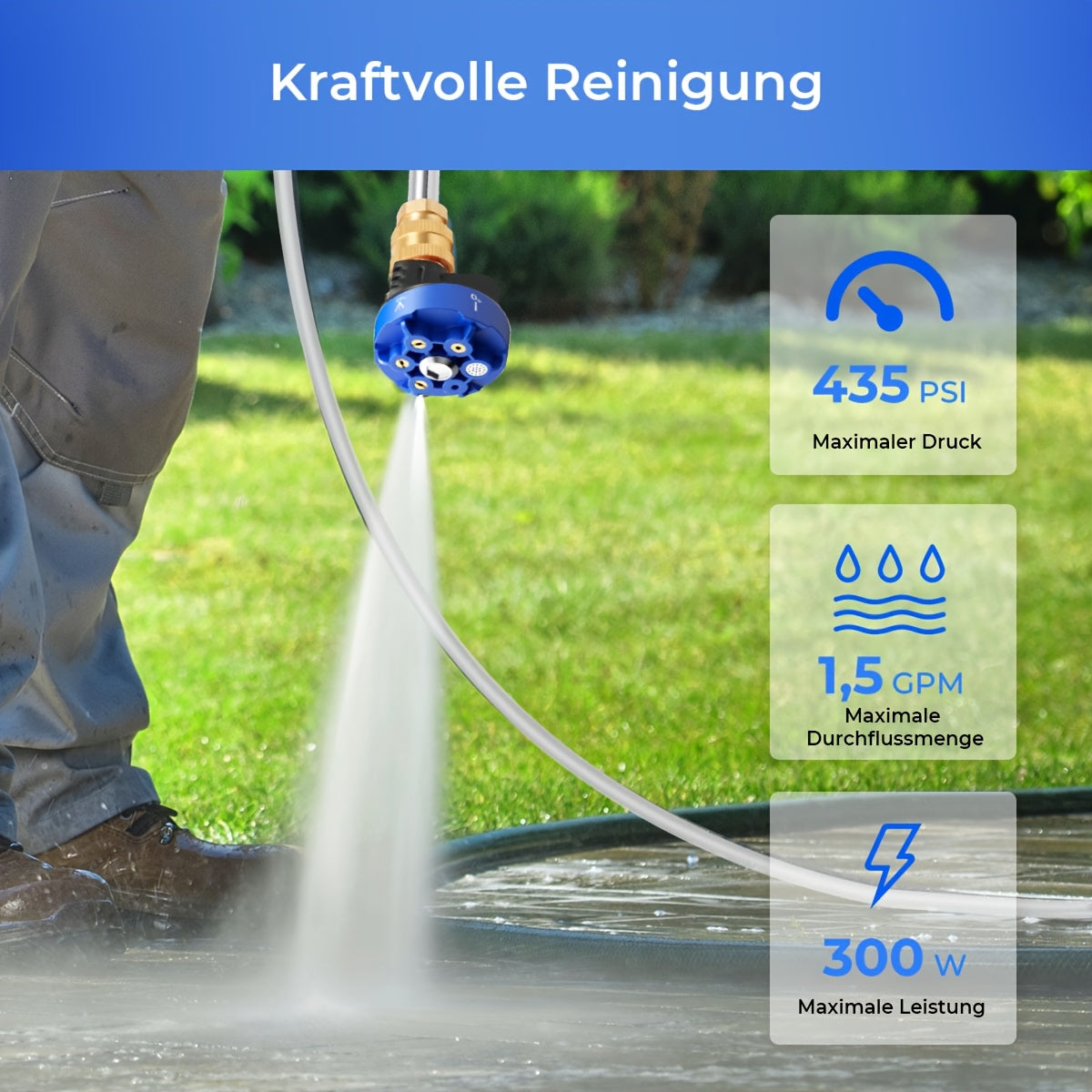 Lavadora de Alta Pressão Sem Fios 7MAGIC 6 em 1 com 2 Baterias e Caixa de Ferramentas - Recarregável, 100-240V, Plástico Durável, Multifunções para Manutenção de Relvados e Jardins, Pistola de Lavadora de Alta Pressão Sem Fios, Fácil de Usar