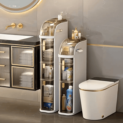 4-Tier Ultra-Thin Bathroom Storage Cabinet, Narrow Space Mobile Organizer with Wheels for Small Kitchens and Living Rooms