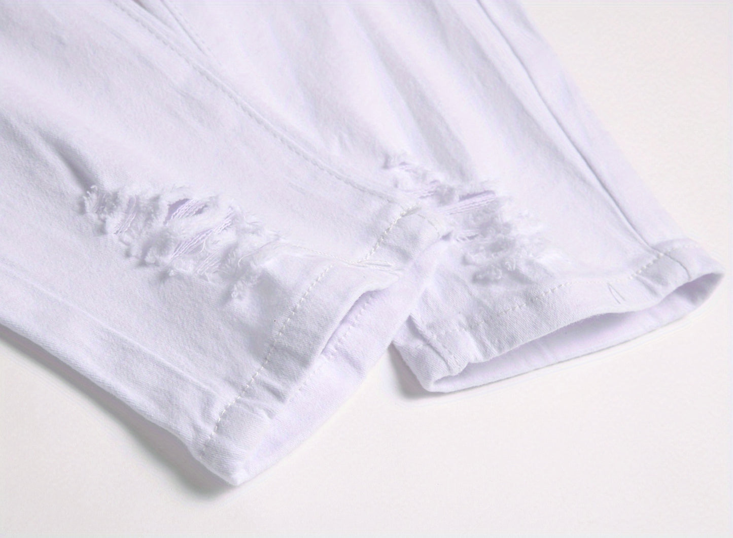 Men Fashion White Ripped Distressed Destroyed Washed Denim Jeans Ripped Slim Fit Wild Jeans White Denim Pants